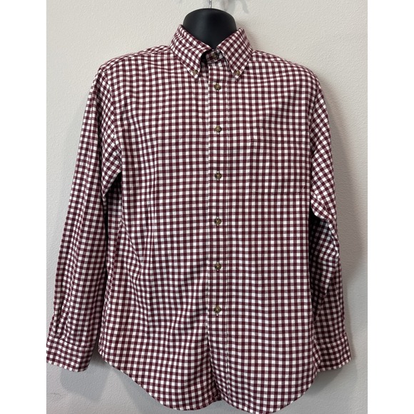 Brooks Brothers Men's Burgundy White Gingham Check Button Down Shirt Medium - Picture 2 of 5